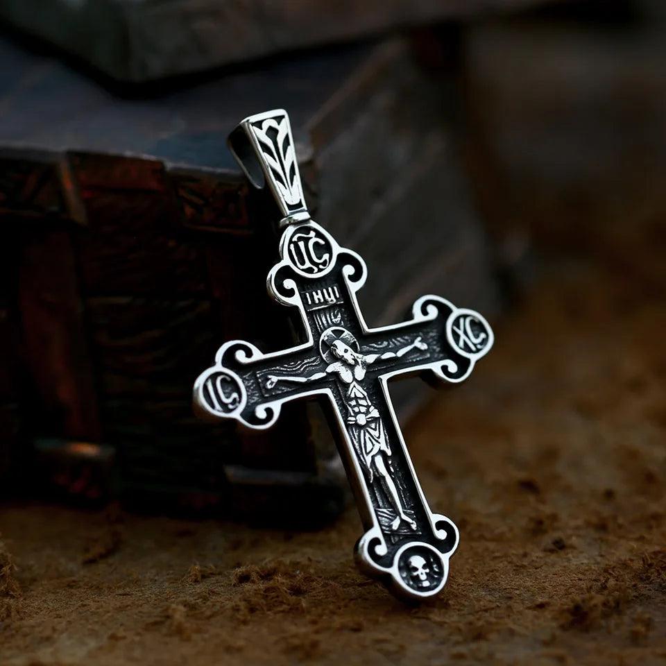 Men's Stainless Steel Crucifix Eastern Orthodox Pendant Chain Necklace Jewelry BP8-515 - Leo’s Look Your Best 