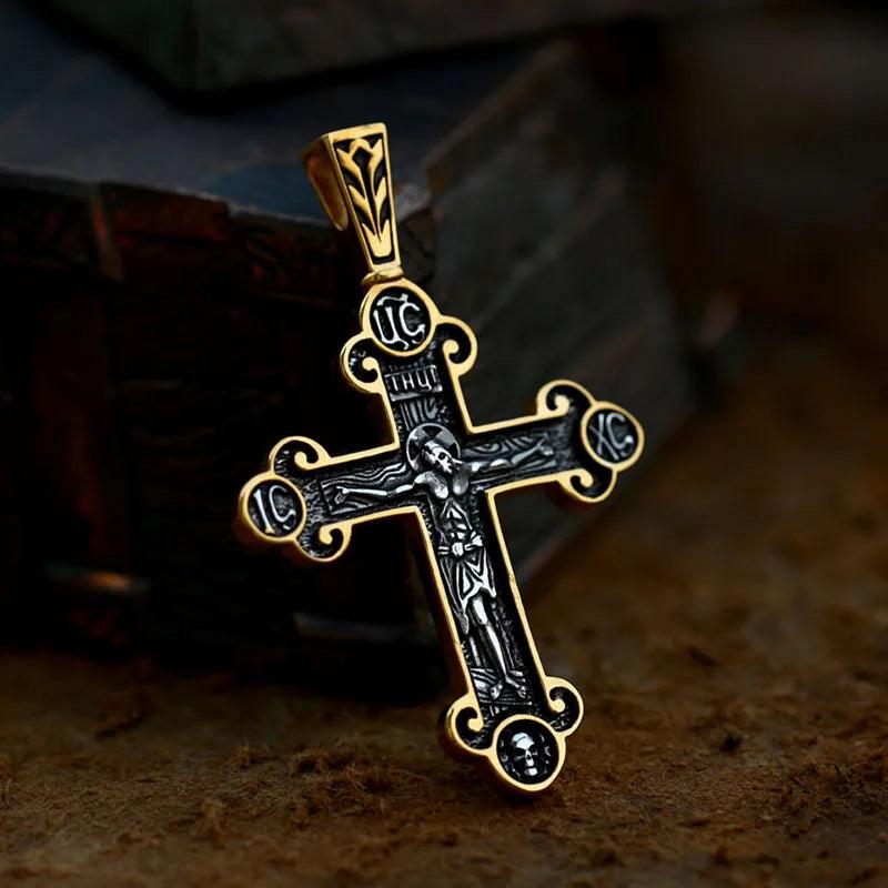 Men's Stainless Steel Crucifix Eastern Orthodox Pendant Chain Necklace Jewelry BP8-515 - Leo’s Look Your Best 