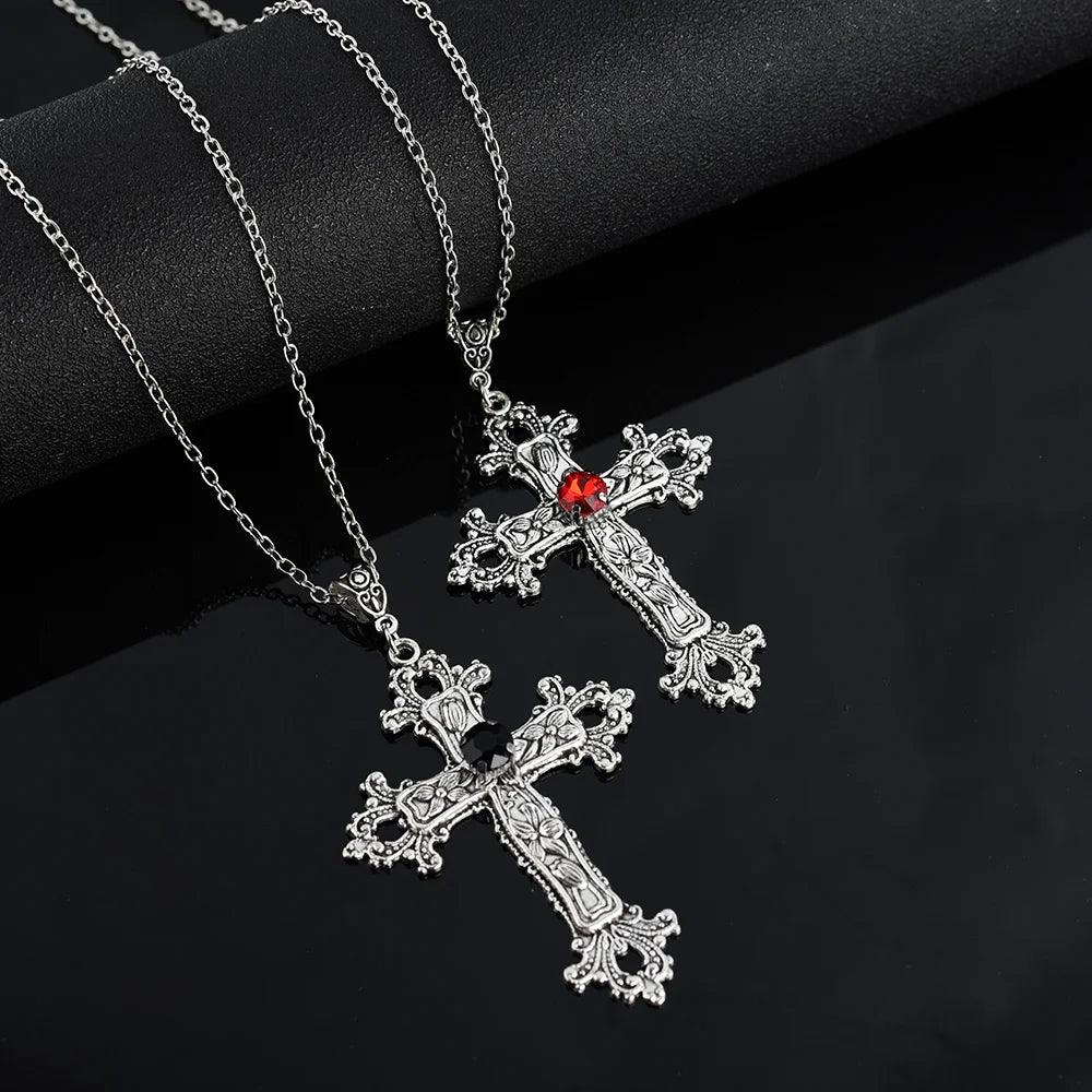 Y2K Punk Crystal Cross Pendant Necklace For Women Men Gothic Clavicle Chain Choker Necklaces Aesthetic Jewelry Bijoux Party Gift - Leo’s Look Your Best 