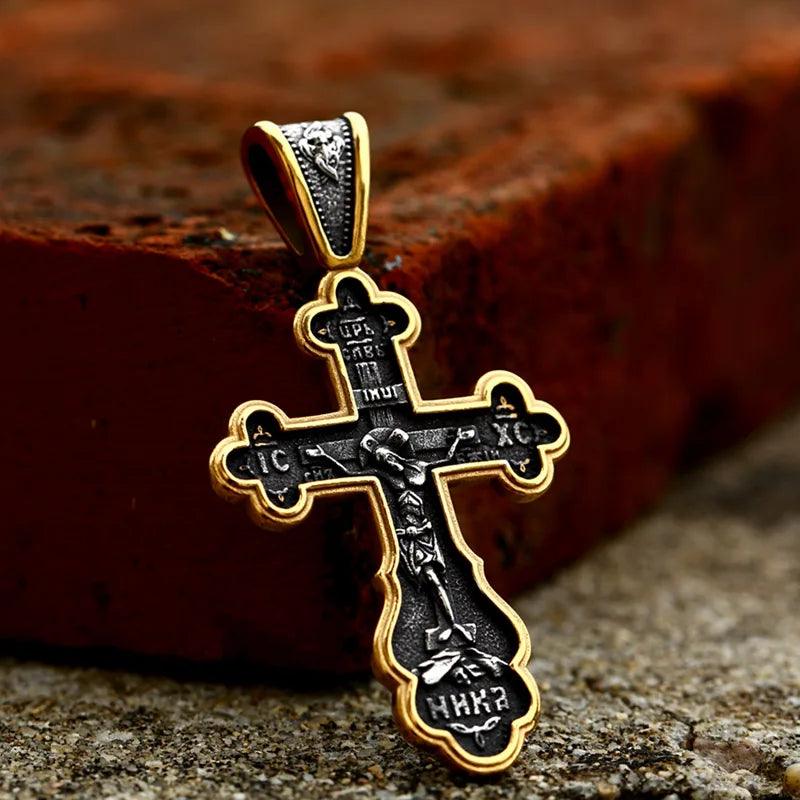 Men's Stainless Steel Crucifix Eastern Orthodox Pendant Chain Necklace Jewelry BP8-515 - Leo’s Look Your Best 