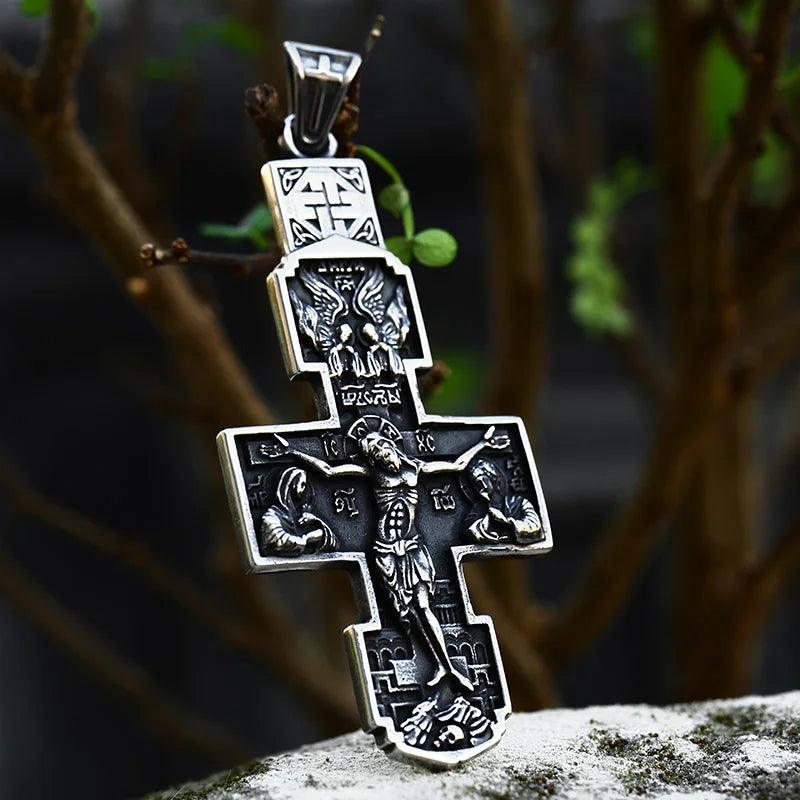 Men's Stainless Steel Crucifix Eastern Orthodox Pendant Chain Necklace Jewelry BP8-515 - Leo’s Look Your Best 