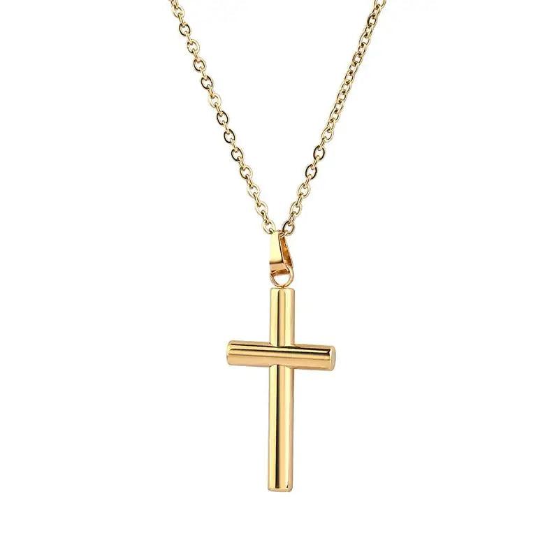 2022 Fashion Stainless Steel Necklace For Men Women Black Gold Silver Color Cross Pendant Chain Necklace Jewelry Gift - Leo’s Look Your Best 