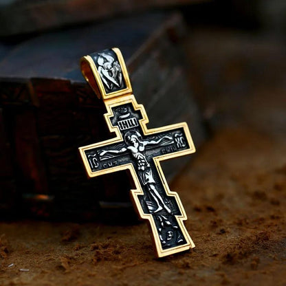 Men's Stainless Steel Crucifix Eastern Orthodox Pendant Chain Necklace Jewelry BP8-515 - Leo’s Look Your Best 