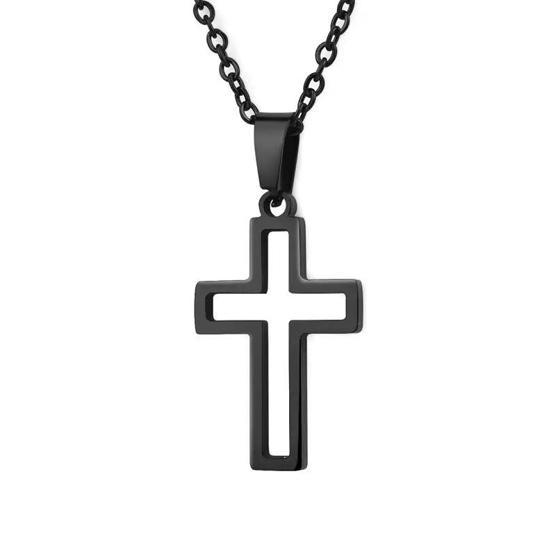 2022 Fashion Stainless Steel Necklace For Men Women Black Gold Silver Color Cross Pendant Chain Necklace Jewelry Gift - Leo’s Look Your Best 