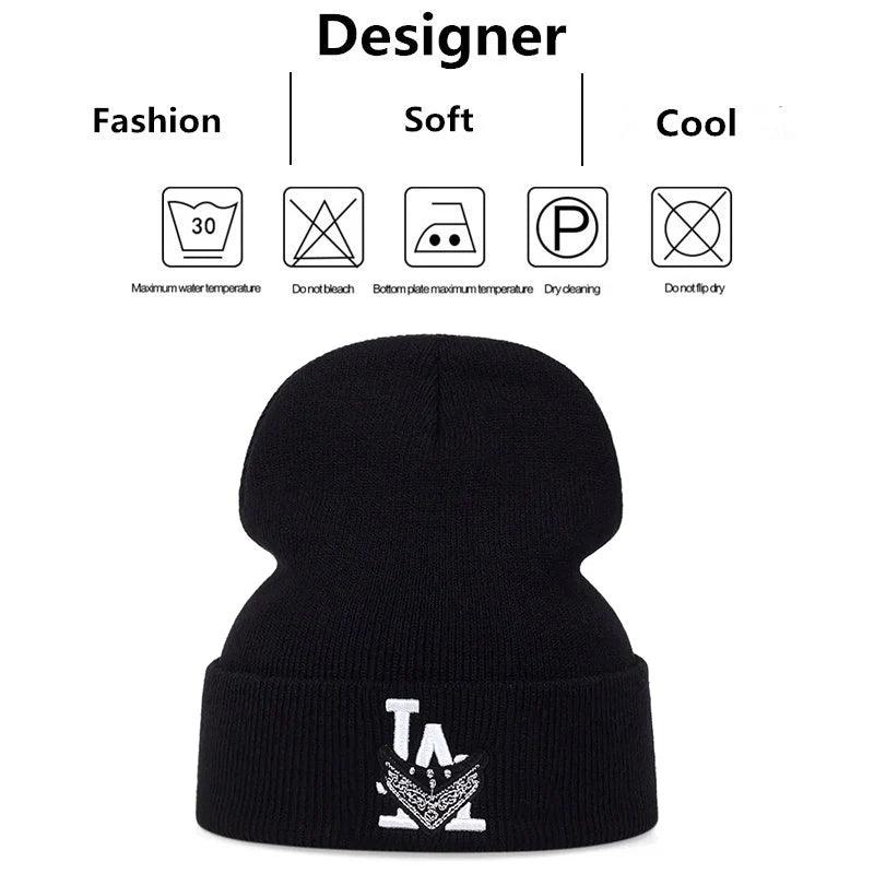 Unisex Cartoon Letter Embroidery Beanies Autumn Winter Warm Beanie Hat Caps for Women Men - Leo’s Look Your Best 