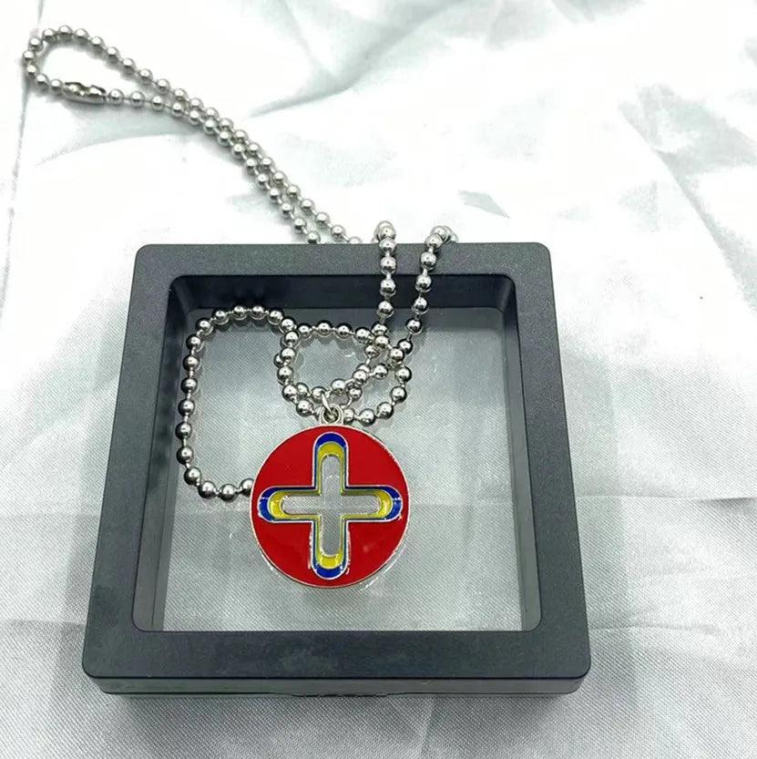 New Trendy Brand Cross Round Brand Dripping Oil Pendant Necklace Hip Hop Niche Design Personality Net Red Same Necklace - Leo’s Look Your Best 