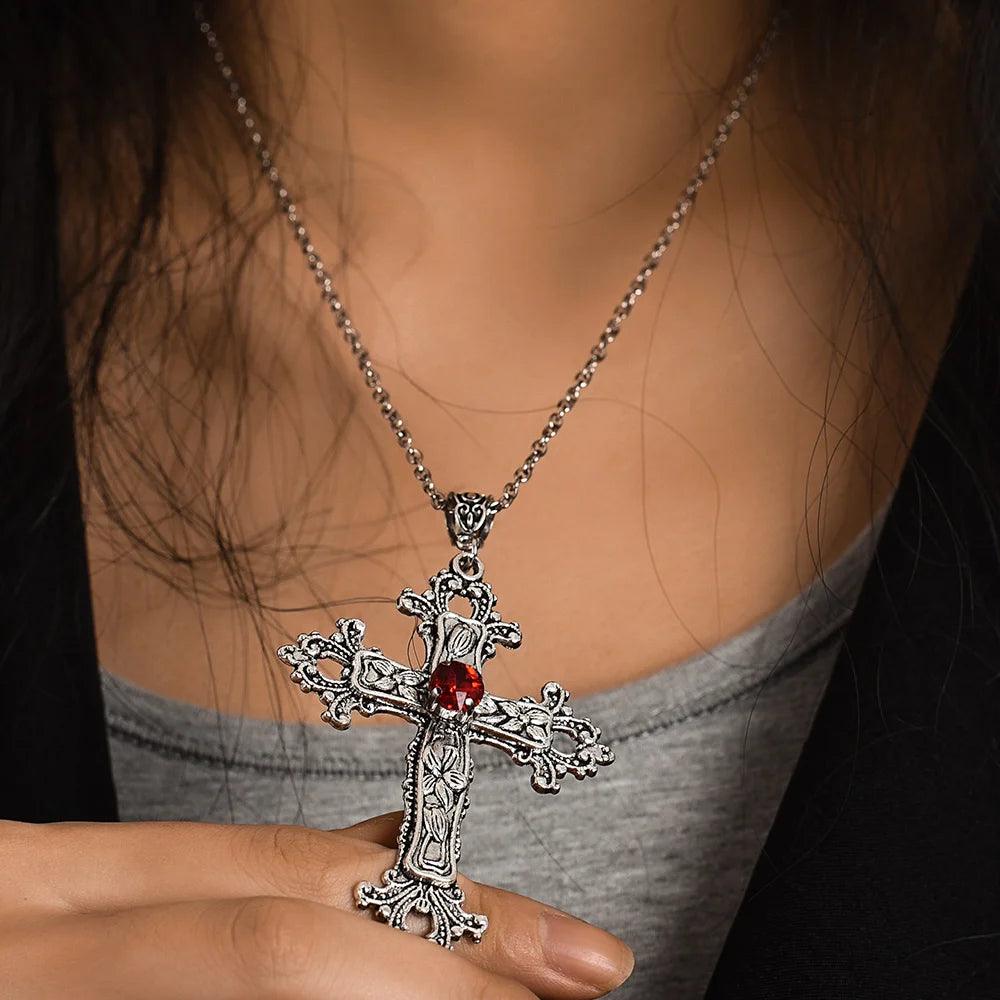 Y2K Punk Crystal Cross Pendant Necklace For Women Men Gothic Clavicle Chain Choker Necklaces Aesthetic Jewelry Bijoux Party Gift - Leo’s Look Your Best 