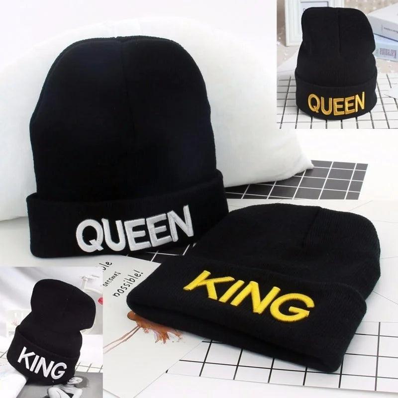 Winter Beanies Hats King Queen Hats Knitted Caps Hats Men Women Cap for Couples Lovers Present hip hop - Leo’s Look Your Best 