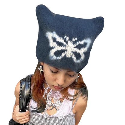 Women Y2k Crochet Beanie Hat Cute Cat Ear Hats Goth Knitted Hats Grunge Slouchy Accessory Warm Winter Cap for Outdoor - Leo’s Look Your Best 