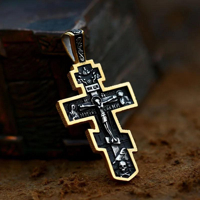 Men's Stainless Steel Crucifix Eastern Orthodox Pendant Chain Necklace Jewelry BP8-515 - Leo’s Look Your Best 