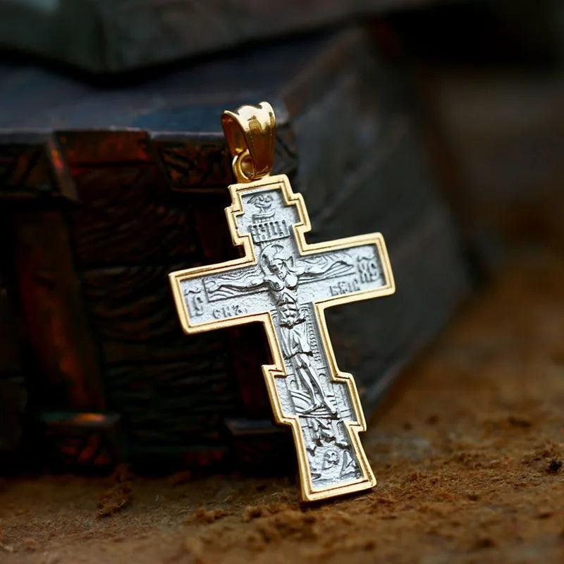 Men's Stainless Steel Crucifix Eastern Orthodox Pendant Chain Necklace Jewelry BP8-515 - Leo’s Look Your Best 