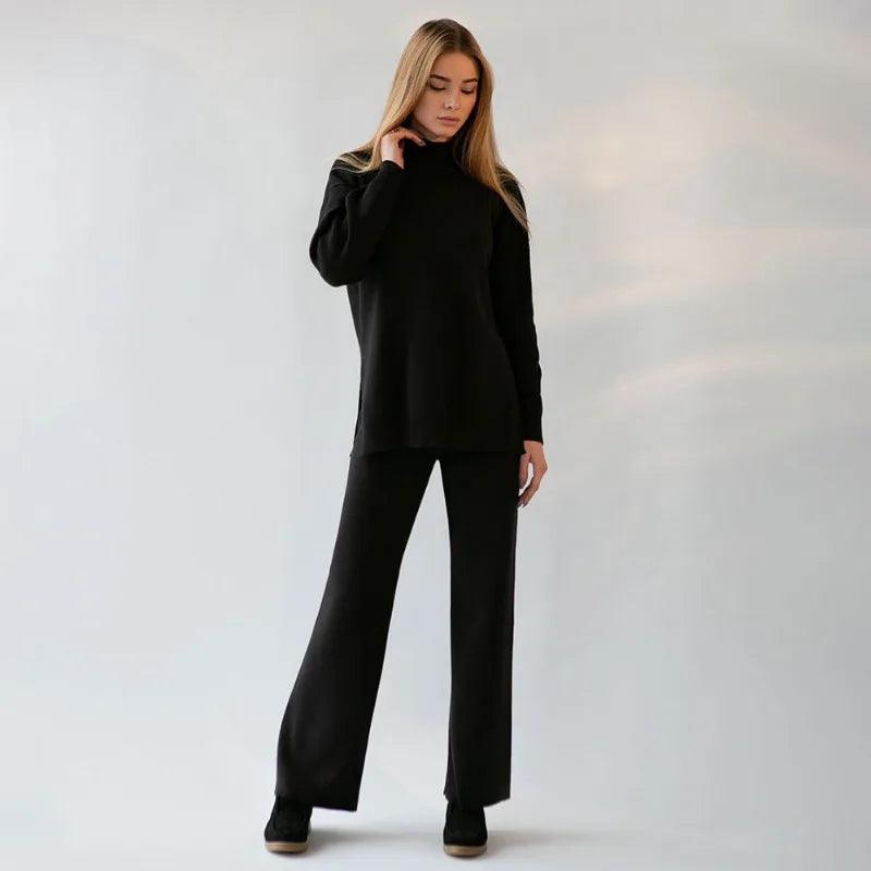 Women Knitted Two-piece Set Fashion Autumn/Winte New Knit Sweater Pullover Casual High-waist Pant Sets Harajuku Streetwear Women - Leo’s Look Your Best 