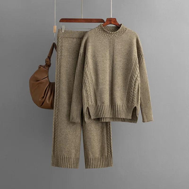 Two Piece Sets Womens Outifits Autumn/Winte New Knit Sweater Pullover Casual High-waist Pant Sets Womens Clothing Knitwears N532 - Leo’s Look Your Best 