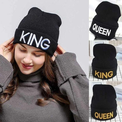 Winter Beanies Hats King Queen Hats Knitted Caps Hats Men Women Cap for Couples Lovers Present hip hop - Leo’s Look Your Best 