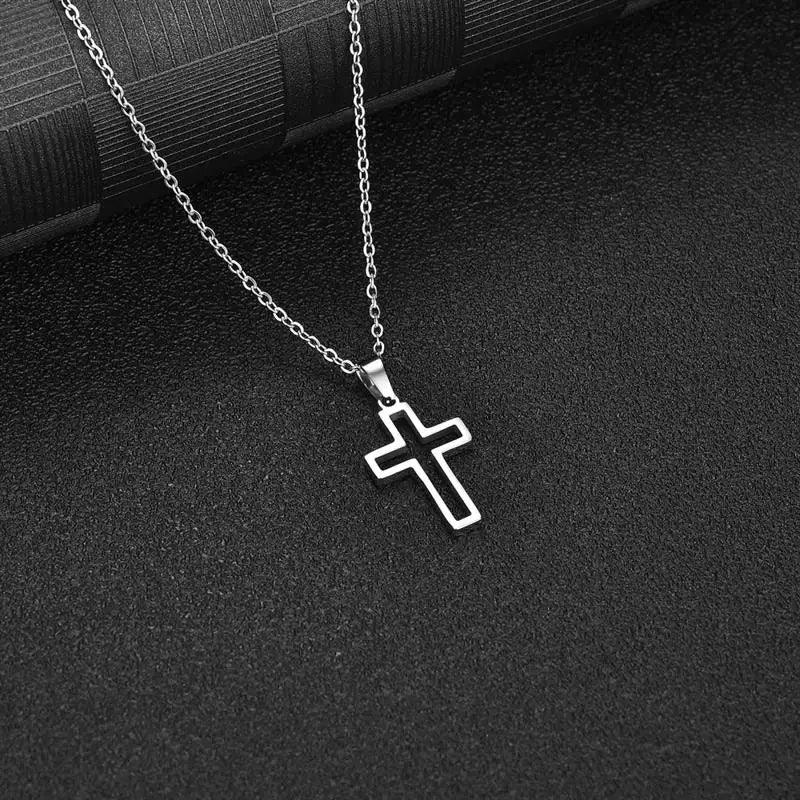 2022 Fashion Stainless Steel Necklace For Men Women Black Gold Silver Color Cross Pendant Chain Necklace Jewelry Gift - Leo’s Look Your Best 