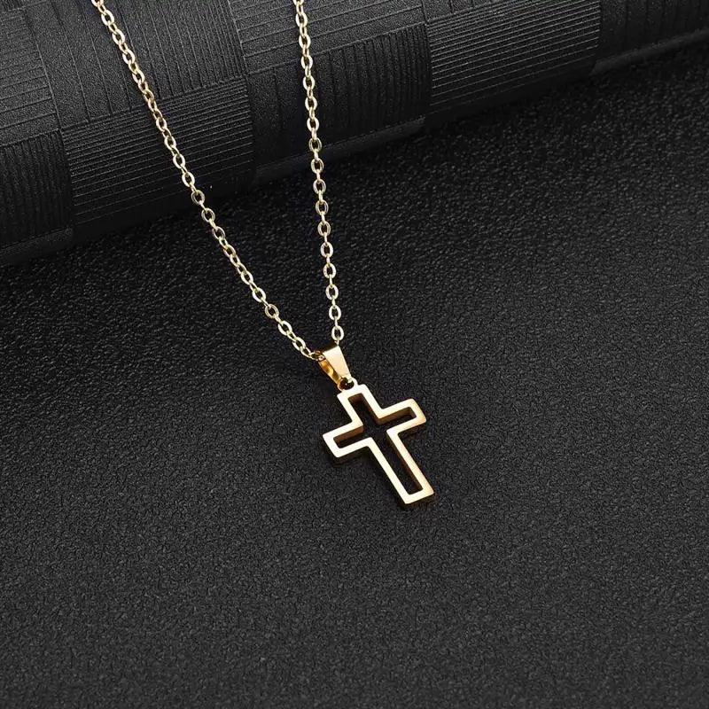 2022 Fashion Stainless Steel Necklace For Men Women Black Gold Silver Color Cross Pendant Chain Necklace Jewelry Gift - Leo’s Look Your Best 