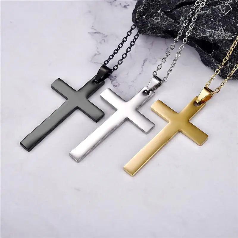 2022 Fashion Stainless Steel Necklace For Men Women Black Gold Silver Color Cross Pendant Chain Necklace Jewelry Gift - Leo’s Look Your Best 