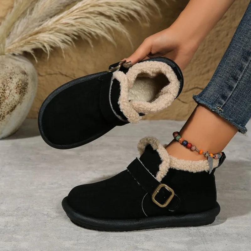 Women Ankle Boots Autumn Winter Fashion Thick Soled Snow Boots Woman 2024 Solid Color Height Increasing Plush Warm Shoes - Leo’s Look Your Best 