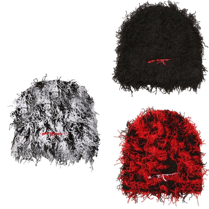 Y166 Fringed Balaclava Hat Unisex Beanie Hat Men Neck Warmer Messy Coil Photo Props Versatile Outdoor Activities - Leo’s Look Your Best 