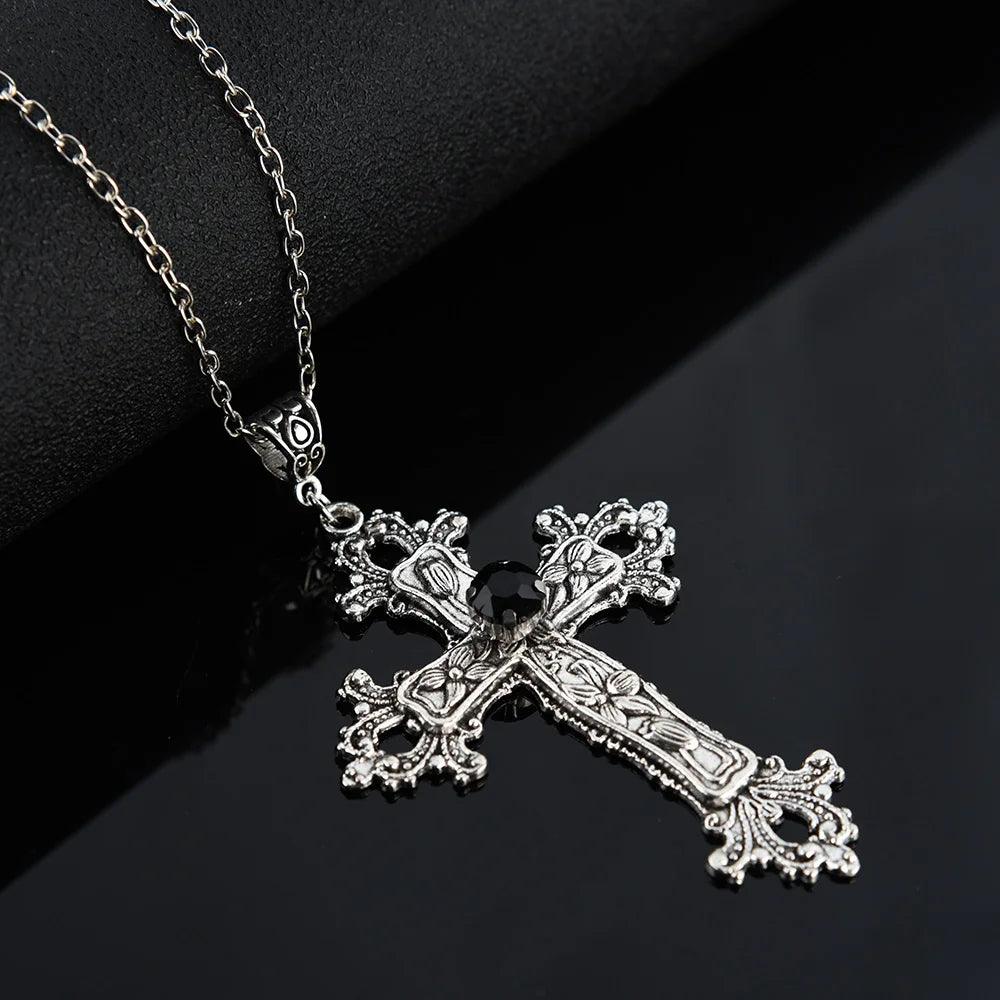 Y2K Punk Crystal Cross Pendant Necklace For Women Men Gothic Clavicle Chain Choker Necklaces Aesthetic Jewelry Bijoux Party Gift - Leo’s Look Your Best 