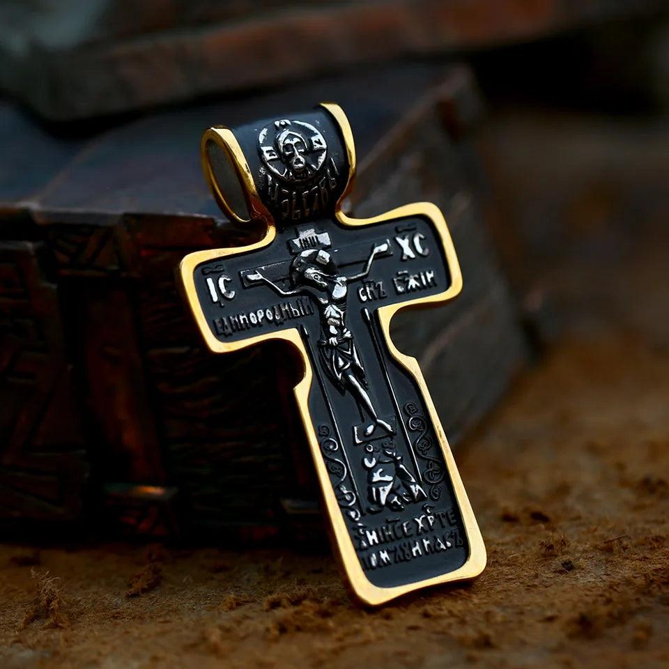 Men's Stainless Steel Crucifix Eastern Orthodox Pendant Chain Necklace Jewelry BP8-515 - Leo’s Look Your Best 