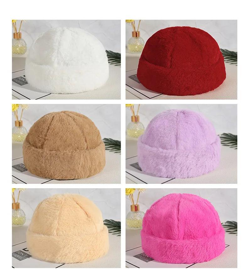 Fashion Cute Plush Knitted Beanie Hat Women Autumn Winter Thickened Warm Headband Woolen Hat Outdoors Face Small Cold Cap Tide - Leo’s Look Your Best 