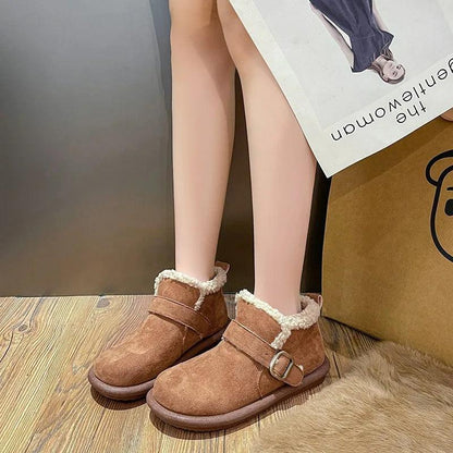 Women Ankle Boots Autumn Winter Fashion Thick Soled Snow Boots Woman 2024 Solid Color Height Increasing Plush Warm Shoes - Leo’s Look Your Best 