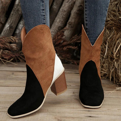 Women Boots 2024 Fashion Autumn/winter Thick Soled Knight Boot Comfort Non Slip 43 Size Side V-shaped Mouth Low Heel Ankle Boots - Leo’s Look Your Best 