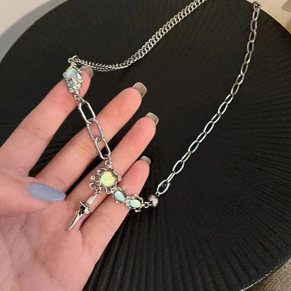 Kpop Cross Shaped Crystal Zircon Necklace For Women Sweet Cool Pendant Clavicle Chain Choker Valintines Day Gift Silver Jewelry - Leo’s Look Your Best 