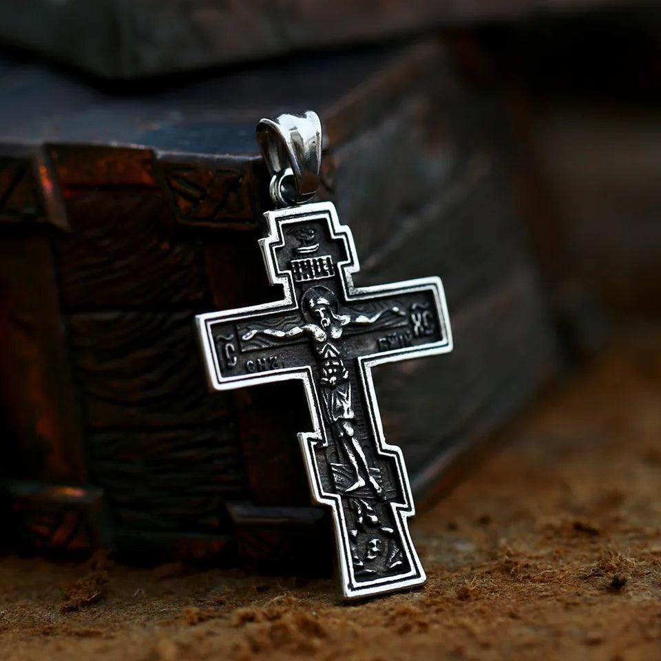 Men's Stainless Steel Crucifix Eastern Orthodox Pendant Chain Necklace Jewelry BP8-515 - Leo’s Look Your Best 