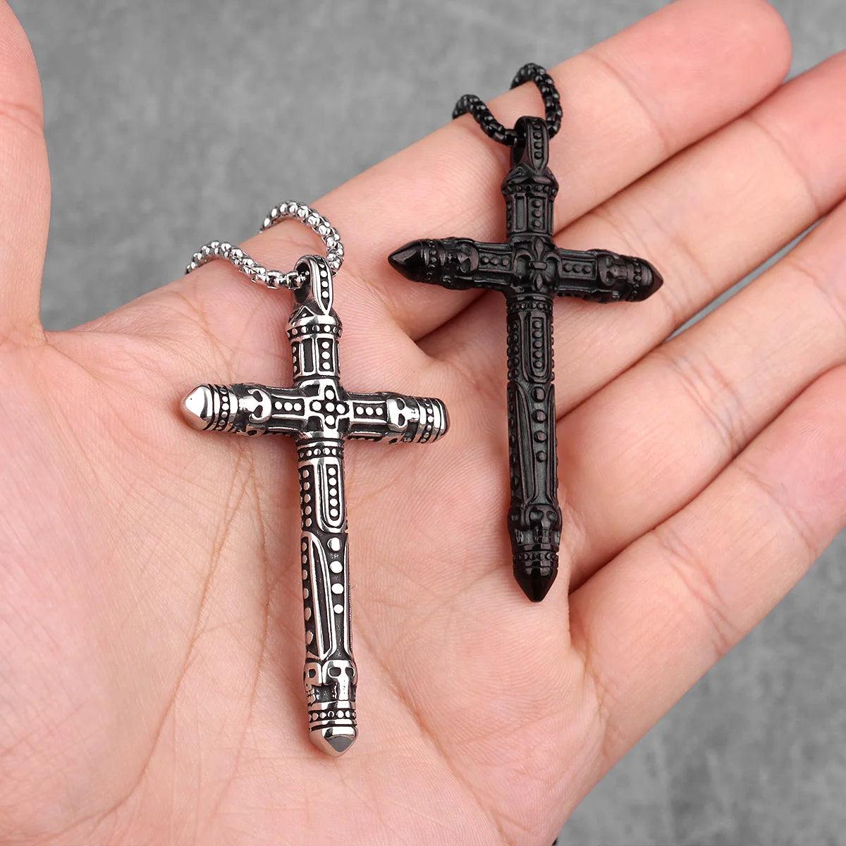 Stainless Steel Black Silver Color Cross Men Necklaces Pendants Chain Punk for Boyfriend Male Jewelry Creativity Gift Wholesale - Leo’s Look Your Best 