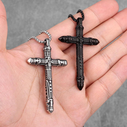 Stainless Steel Black Silver Color Cross Men Necklaces Pendants Chain Punk for Boyfriend Male Jewelry Creativity Gift Wholesale - Leo’s Look Your Best 