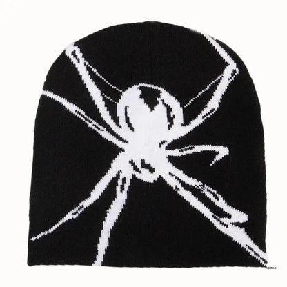 Punk Teens Halloween Beanie Hat Knit Hat with Jacquard Spiders Pattern Ski Hat - Leo’s Look Your Best 