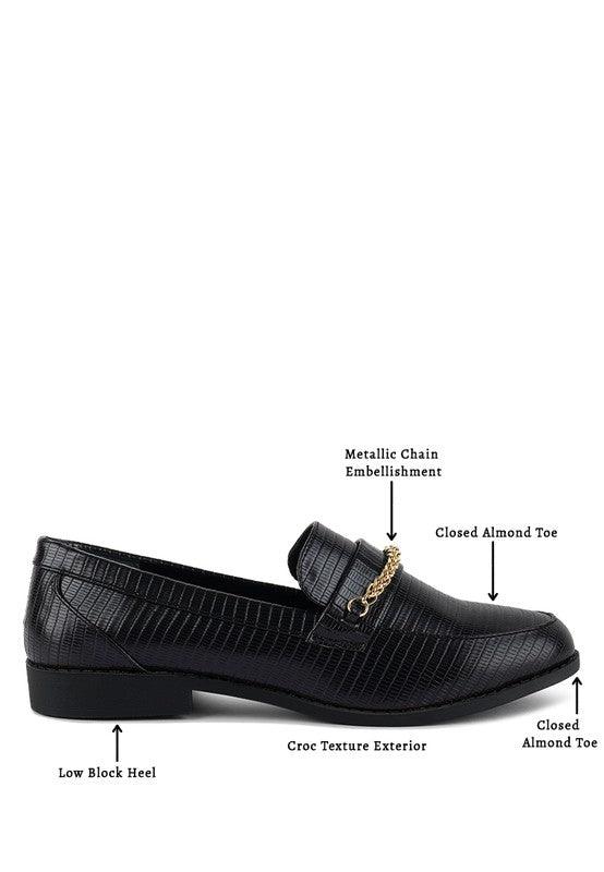 Vouse Low Block Loafers Adorned With Golden Chain - Leo’s Look Your Best