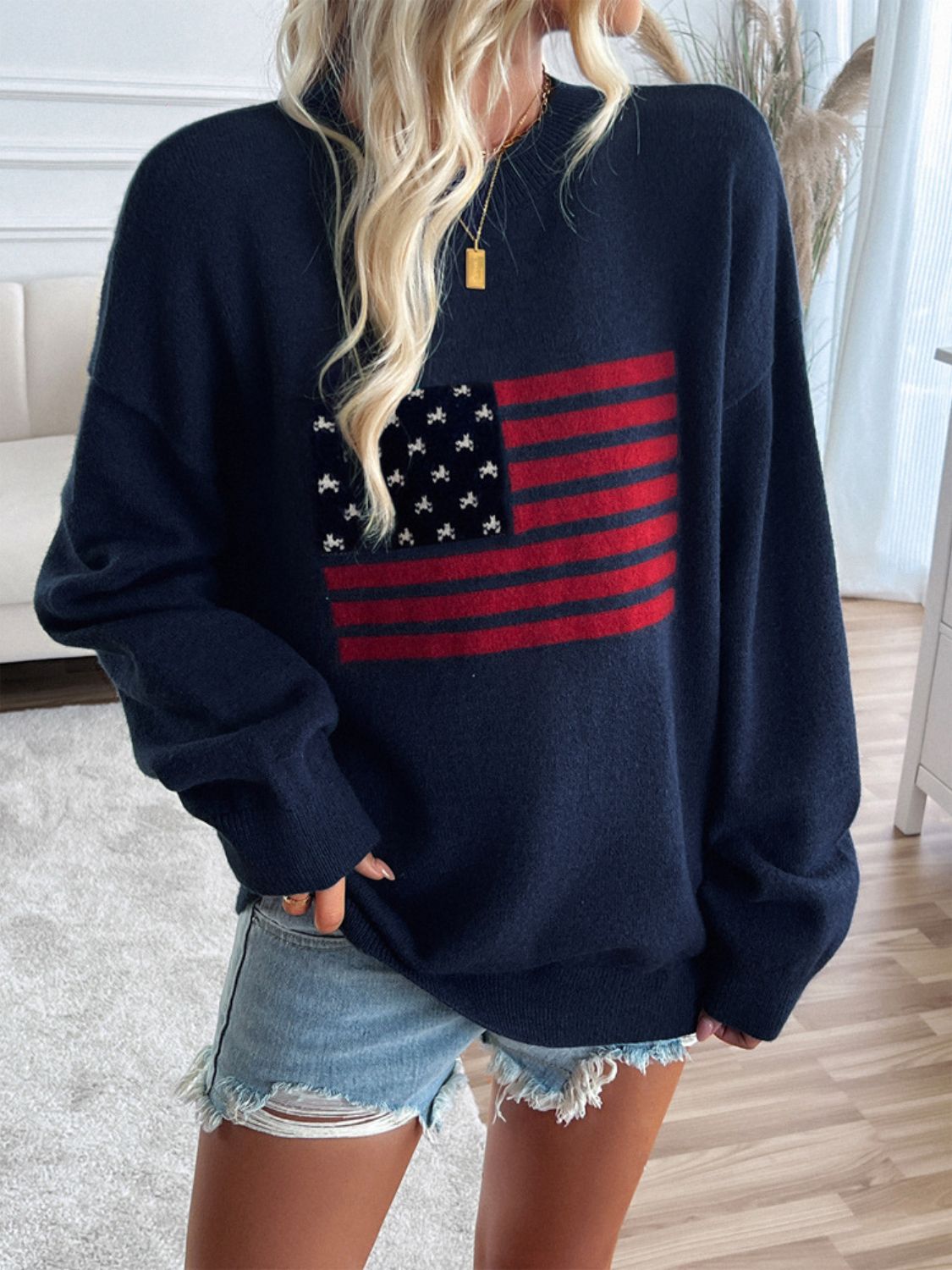 Round Neck Long Sleeve Knit Top