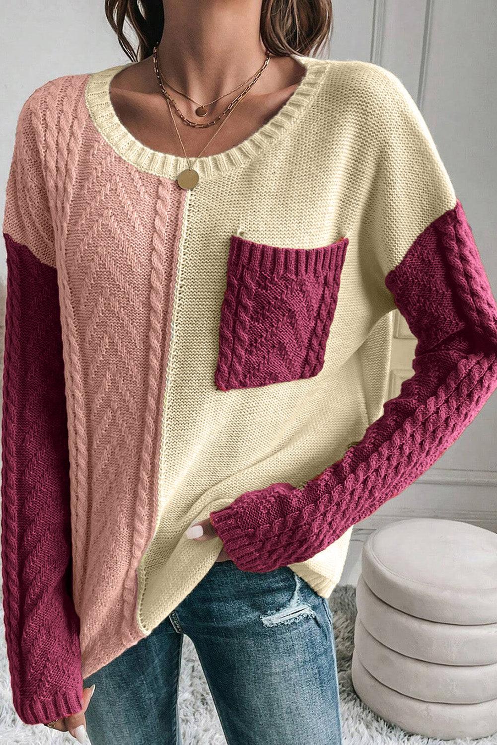 Double Take Full Size Color Block Drop Shoulder Sweater