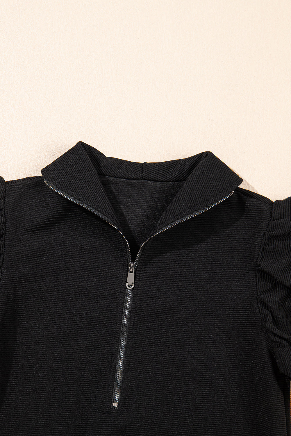 Apricot Textured Ruffle Sleeve Zipped Top and Wide Leg Pants Set