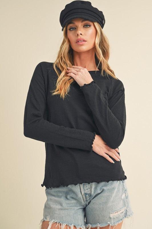 Aemi + Co Lettuce Hemline Round Neck Raglan Sleeve T-Shirt - Leo’s Look Your Best