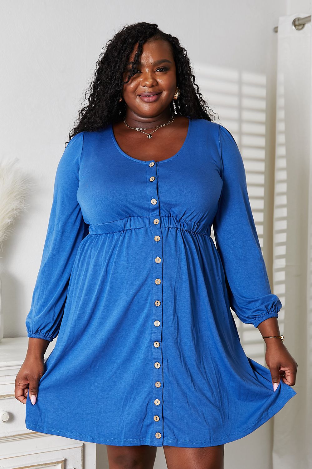 Double Take Scoop Neck Empire Waist Long Sleeve Magic Dress - Leo’s Look Your Best 