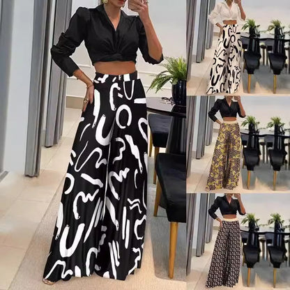 Autumn Printed Wide-leg Pants