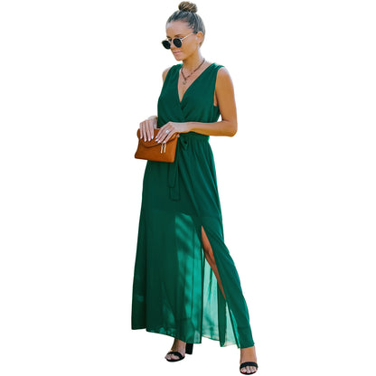 European And American V Neck Dress Women's Long Skirt - Leo’s Look Your Best 