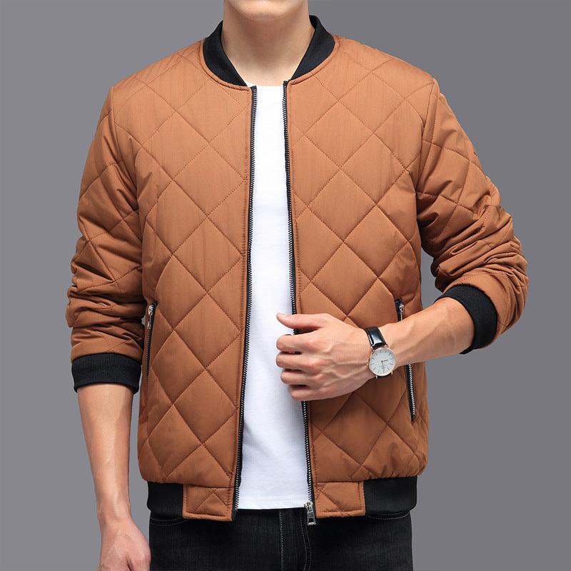 Fashion Rhombic-sewing Design Cotton Coat Winter Warm Thickened Baseball Jacket Casual Solid Color Outwear Clothing For Men - Leo’s Look Your Best 