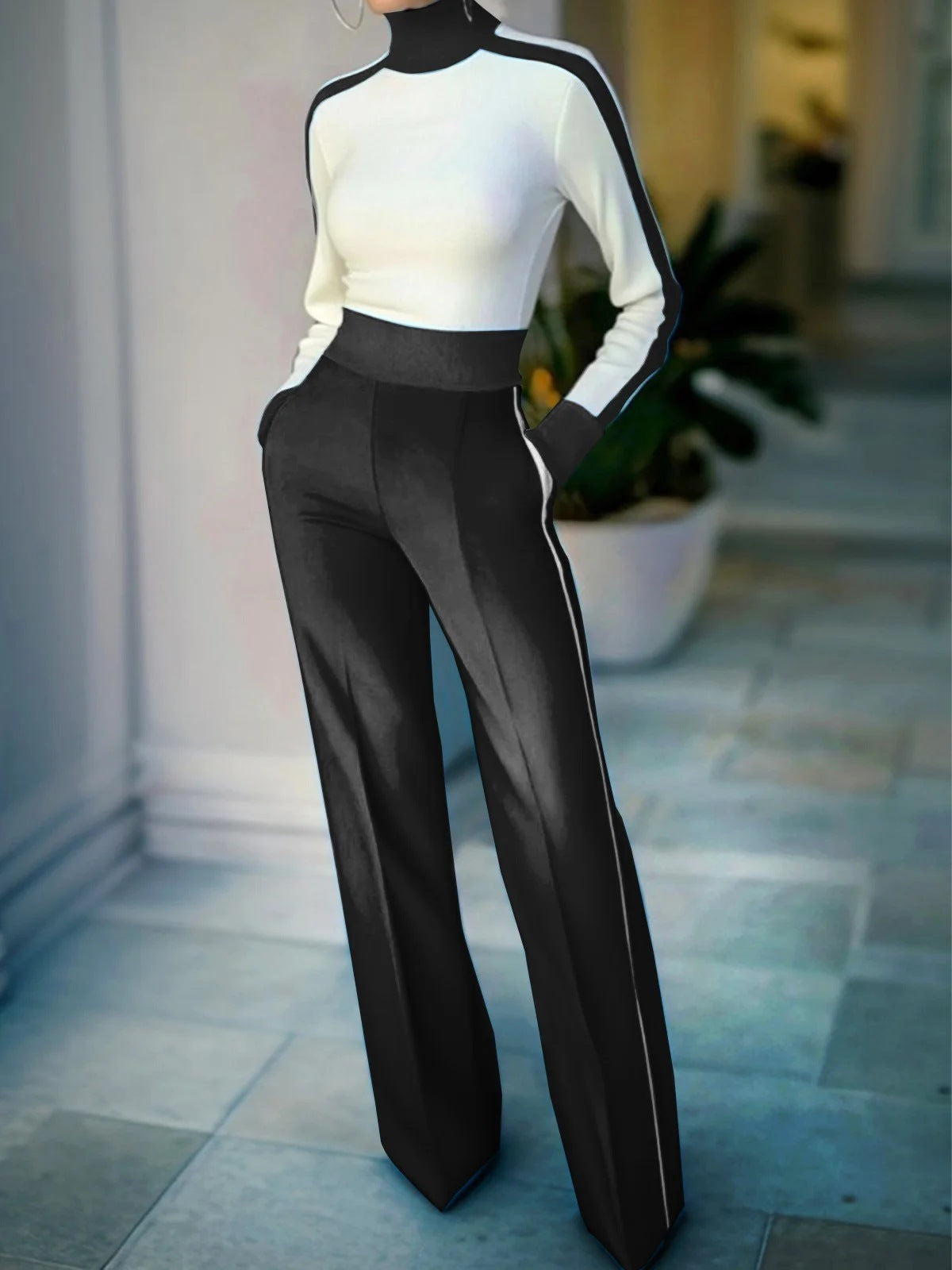 Women's Fashion Loose High Collar Trousers Set