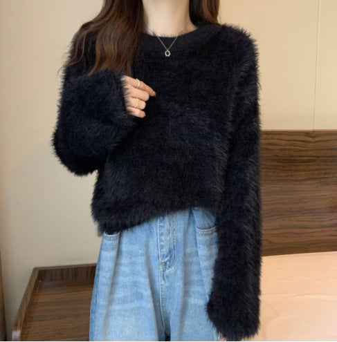 Loose Mink-like Wool Knitted Top For Women