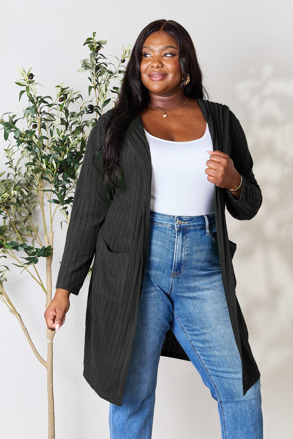 Basic Bae Full Size Hooded Sweater Cardigan - Leo’s Look Your Best