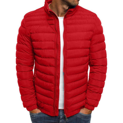 Men Jacket Zipper Solid Color Long Sleeves Pockets Coldproof Autumn Thicken Cotton Padded Overcoat For Outdoor - Leo’s Look Your Best 