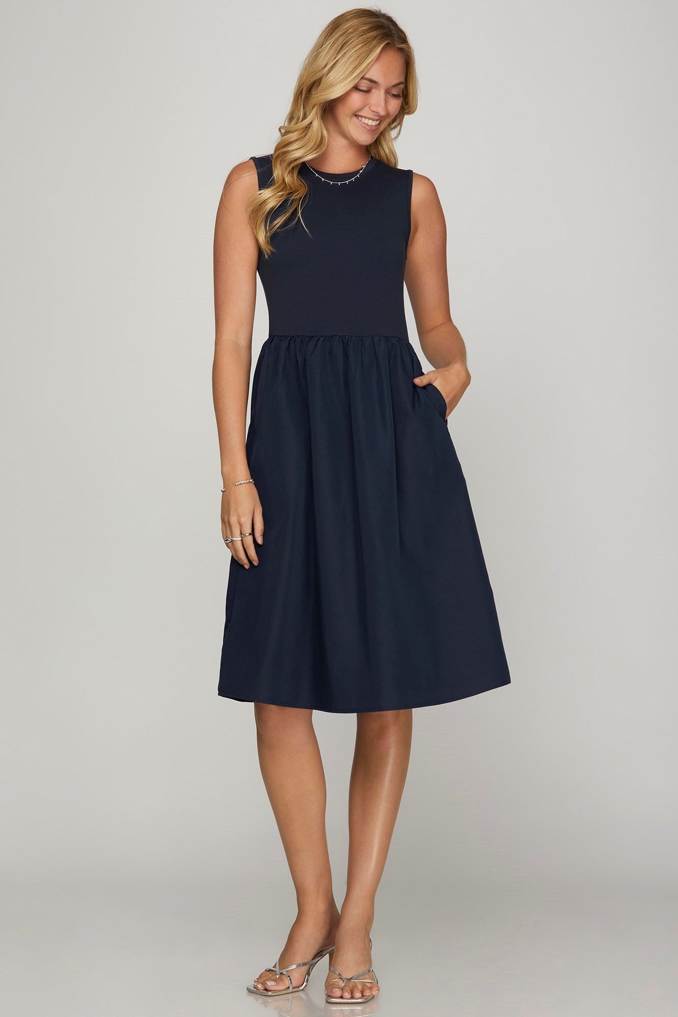 She + Sky Full Size Sleeveless Poplin Woven Midi Dress with Pockets Plus Size - Leo’s Look Your Best 