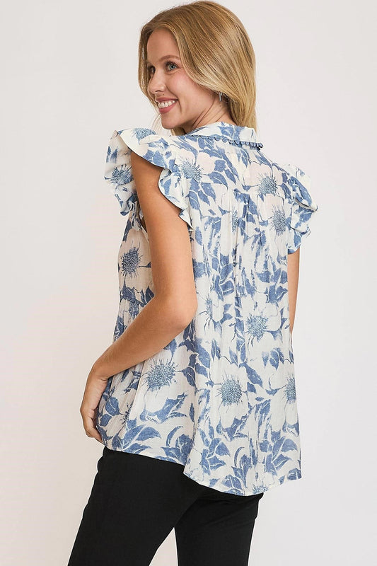 Umgee Full Size Botanical Print Babydoll Top Plus Size - Leo’s Look Your Best