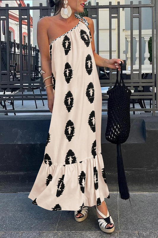 Printed Single Shoulder Maxi Dress - Leo’s Look Your Best