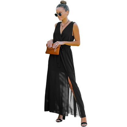 European And American V Neck Dress Women's Long Skirt - Leo’s Look Your Best 